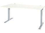 Schreibtisch ERGO-T 2.0, Freiform, Ansatz links, T-Fuß, B 1800 x T 1000/800 x H 675-895 mm, weiß/weißalu