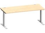 Schäfer Shop Genius Schreibtisch MODENA FLEX, Rechteck, T-Fuß Rechteckrohr, B 1800 x T 800 x H 650-850 mm, Ahorn/weißalu