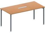 Schäfer Shop Genius Konferenztisch, 6-fach Tischanschlussfeld, Rechteck, 4-Fuß Rundrohr, B 1600 x T 800 x H 720-840 mm, Buche/weißaluminium RAL 9006