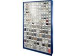 Magazinschrank, Volumen 635 l, 154 herausnehmb. Klappkästen m. Griffmulde, B 1270 x T 250 x H 2000 mm, e.blau/transparent