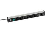 Steckdosenleiste Treston 468/3, 6-fach, 2 x USB A & 2 x CAT6A, An/Aus-Schalter, 4,5 m langes Kabel, B 468 x T 44 x H 52 mm, Aluminium