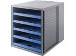 Schubladenbox SCHRANK-SET KARMA, 5 offene Schubladen, DIN A4, leichtlaufend, B 275 x T 330 x H 320 mm, blau