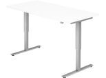 Schreibtisch ULM, elektrisch höhenverstellbar, Rechteck, T-Fuß, B 1600 x T 800 x H 720-1190 mm, weiß/alusilber + Kabelwanne