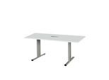 Schäfer Shop Select Besprechungstisch Planova Basic, mit Tischanschlussfeld, Rechteck, T-Fuß, B 1600 x T 800 x H 717 mm, lichtgrau/weißalu