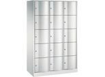 C+P Schließfachschrank Resisto, 3 Abteile, 15 Fächer, B 1148 x T 540 x H 1950 mm, Lichtgrau/Lichtgrau