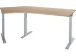 Schäfer Shop Select Winkelschreibtisch ERGO-T 2.0, 135° Winkel, Ansatz links, T-Fuß, B 2165 x T 800 x H 675-895 mm, Eiche/weißalu