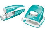 LEITZ® Bürolocher + Tischheftgerät Wow SET, metallic-eisblau
