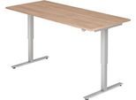 Schreibtisch ULM, elektrisch höhenverstellbar, Rechteck, T-Fuß, B 1800 x T 800 x H 720-1190 mm, Nussbaum/alusilber + Kabelwanne