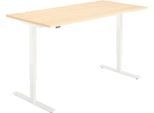 Schreibtisch, elektrisch höhenverstellbar, Rechteck, T-Fuß, B 1600 x T 800 x H 705-1205 mm, Ahorn/cremeweiß