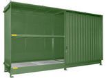 Regalcontainer Bauer Typ CEN 59-2 IBC, 2 Fachebenen, Schiebetor, 2000 l, B 6255 x T 1550 x H 3450 mm, resedagrün RAL 6011