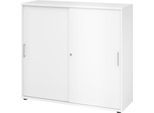 Schiebetürschrank Breno, abschließbar, Spanplatte, melaminharzbeschichtet, B 1200 x T 400 x H 1100 mm, 3 Ordnerhöhen, weiß/weiß