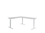 Winkelschreibtisch AERO FLEX, elektrisch höhenverstellbar, 90° Winkel, T-Fuß, B 2000 x T 2400 mm, lichtgrau/weißalu + Memorypanel