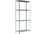 Steckregal im Baukastensystem, Grundregal, 4 verstellbare Fachböden, B 800 x T 350 x H 1800 mm, Stahl verzinkt, silber