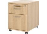 Rollcontainer 126 Breno, 1 Schub, 1 Utensilienauszug & 1 Hängeregistraturschub, abschließbar, B 428 x T 580 x H 590 mm, Eiche-Dekor