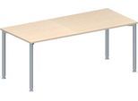 Schäfer Shop Genius Konferenztisch MODENA FLEX, Rechteck, 4-Fuß Rundrohr, B 1800 x T 800 x H 720-840 mm, Ahorn/weißaluminium RAL 9006