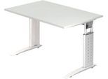 Schreibtisch TARVIS, C-Fuß, Quadrat, B 1200 mm, Gestell weiß, höhenverstellbar, lichtgrau