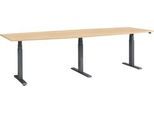 Schäfer Shop Select Konferenztisch ERGO-T 2.0 Big, bis 8 Personen, elektrisch höhenverstellbar, Tonne, T-Fuß, B 2800 mm, Ahorn/anthrazit