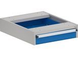 Schubladenblock Treston 53/14, 1 abschließbarer Schub, bis 60 kg, B 530 x T 640 x H 140 mm, Stahl, lichtgrau RAL 7035/brillantblau RAL 5007