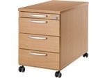 Rollcontainer 1333, 3 Schübe & 1 Utensilienauszug, abschließbar, runde Griffe, Holz/Stahl/Kunststoff, B 434 x T 800 x H 613 mm, Buche-Dekor