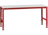 Manuflex Arbeitstisch UNIVERSAL Standard, 2000 x 1000 mm, Kunststoff lichtgrau, rubinrot