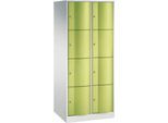 C+P Schließfachschrank Resisto, 2 Abteile, 8 Fächer, B 772 x T 640 x H 1950 mm, Lichtgrau/Clowngrün