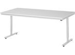 Rau ESD-Arbeitstisch Adlatus, elektrisch höhenverstellbar, 28 mm Spanplatte mit Melaminbelag, bis 150 kg, B 2000 x T 1000 x H 720-1120 mm, lichtgrau