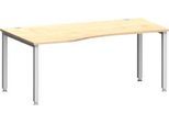 Schreibtisch MODENA FLEX, Freiform, Ansatz links, 4-Fuß Quadratrohr, B 1800 x T 1000/800 x H 720-820 mm, Ahorn/weißaluminium