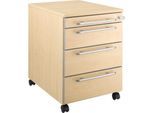 Schäfer Shop Select Rollcontainer Moxxo IQ 1233, runder Griff, 1 Utensilienfach, 3 Schübe, B 432 x T 580 x H 595 mm, abschließbar, Ahorn-Dekor