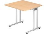 Schreibtisch JENA, C-Fuß, Rechteck, B 800 x T 800 x H 720 mm, Gestell alusilber, Ahorn-Dekor