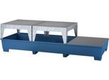 IBC-Station ASECOS, Stahl, mit Gitterrost, 2 Abfüllböcken u. Staplerschuhen, 1000 l Auffangvolumen, B 3280 x T 1300 x H 820 mm, lackiert