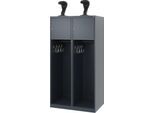 Feuerwehrspind C+P Evolo Youngster, 2 Abteile, mit Helmhalter, Bodengleiter, B 800 x T 500 x H 1530 mm, RAL 7016 Anthrazitgrau