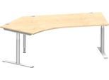 Schäfer Shop Genius Winkelschreibtisch MODENA FLEX 135°, T-Fuß-Rundrohr, B 2165 mm, Ansatz links, Ahorn/weißalu