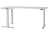 Schäfer Shop Genius Winkelschreibtisch Modena Flex, elektrisch höhenverstellbar, 90° Winkel beidseitig, B 2000 x T 1600 mm, lichtgrau/weißaluminium