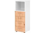 Schubladenschrank Breno, 4 Schübe, 1 Fach, Metallgriffe, B 400 x T 420 x H 1100 mm, weiß/Asteiche