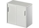 Schäfer Shop Genius Beistellschrank TETRIS SOLID, 2 OH, in Schreibtischhöhe, B 800 mm, 25 mm Abdeckplatte, lichtgrau/weißalu