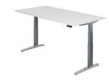 Schreibtisch TOPAS LINE, elektrisch höhenverstellbar, C-Fuß, B 2000 x T 1000 x H 650-1300 mm, weiß/graphit + Memoryschalter, Kabelkanal