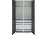 Schäfer Shop Genius Materialschrank FS, 5 OH, abschließbar, 4 Fachböden/12 Schübe, bis 450 kg, B 1055 x T 520 x H 1950 mm, Stahl, lichtgrau/anthrazitgrau