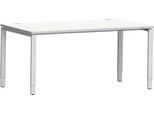 Schäfer Shop Genius Schreibtisch Modena Flex, Rechteck, 4-Fuß Rechteckrohr, B 1600 x T 800 x H 650-850 mm, lichtgrau/weißaluminium