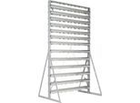 Ständerregal, 2-seitig bestückbar, 26 Reihen, ohne Sichtlagerkästen, B 1145 x T 800 x H 1950 mm, Stahl, grau