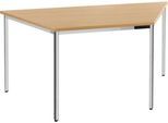 Konferenztisch, bis 6 Personen, Trapez, 4-Fuß Quadratrohr, B 1600 x T 800 x H 720 mm, Buche/chromsilber