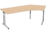 Winkelschreibtisch 135° ALICANTE, C-Fuß, Ansatz rechts, B 2166 x T 800 x H 680-820 mm, Buche-Dekor