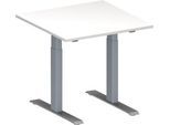 Schäfer Shop Genius Konferenztisch MODENA FLEX, Quadrat, T-Fuß Rechteckrohr, B 800 x T 800 x H 650-850 mm, weiß/weißaluminium RAL 9006