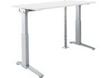 Schäfer Shop Genius Schreibtisch ERGOSTYLE S, elektrisch höhenverstellbar, C-Fuß, B 1600 mm, weiß/alusilber, Memorymaster, Kabelschlange
