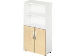 Schäfer Shop Select Kombischrank LOGIN, oben 2 Regale, unten 2 Ordnerhöhen mit Türen, B 800 x T 420 x H 1514 mm, weiß/Ahorn Dekor