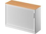 Schäfer Shop Genius Querrollladenschrank TETRIS SOLID, 2 OH, B 1200 x T 415 x H 818 mm, mit Boden und Abdeckplatte, Buche/weißalu