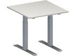 Schäfer Shop Genius Konferenztisch MODENA FLEX, Quadrat, T-Fuß Rechteckrohr, B 800 x T 800 x H 650-850 mm, lichtgrau/weißaluminium RAL 9006