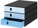 Schubladenbox Styro Styroval Pro Color Flow, für Formate bis C4, 3 geschlossene Schübe, 100 % Polystyrol, blau/schwarz, Farbverlauf