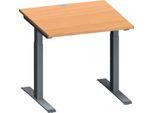 Schäfer Shop Genius Schreibtisch MODENA FLEX, Quadrat, T-Fuß Rechteckrohr, B 800 x T 800 x H 650-850 mm, Ahorn/anthrazit
