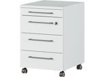 Rollcontainer Agenda, 3 Schubladen, Utensilienauszug, B 420 x H 610 x T 490 mm, 1 Schub abschließbar, lichtgrau