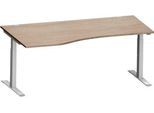 Schäfer Shop Genius Schreibtisch MODENA FLEX, Freiform links, T-Fuß Rechteckrohr, B 1800 x T 1000/800 x H 650-850 mm, Eiche/weißalu